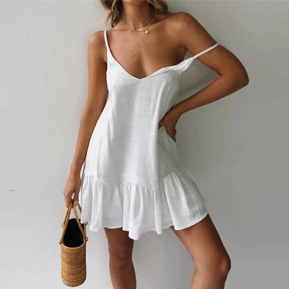 Army Green Strap Ruffles Casual Holiday  White Midi Dresses