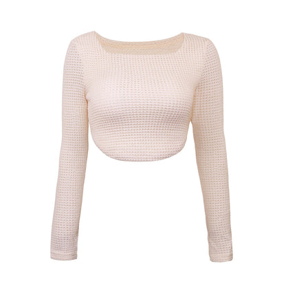 DressBetty - Long Sleeve Square Neck Knitted Crop Top Women Y2k  T Shirts