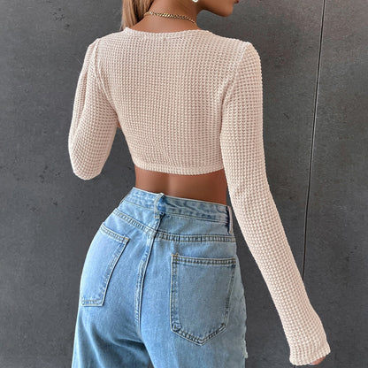 DressBetty - Long Sleeve Square Neck Knitted Crop Top Women Y2k  T Shirts