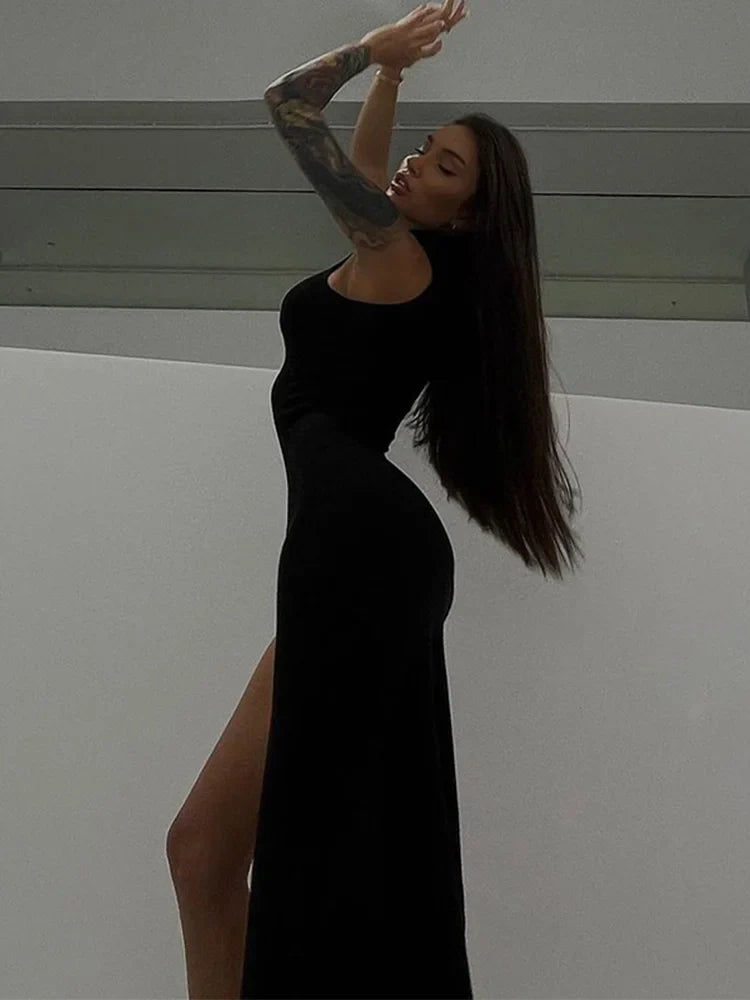 Summer Slit Elegant Holiday  Sleeveless Club Tank Solid Clothes Midi Dresses