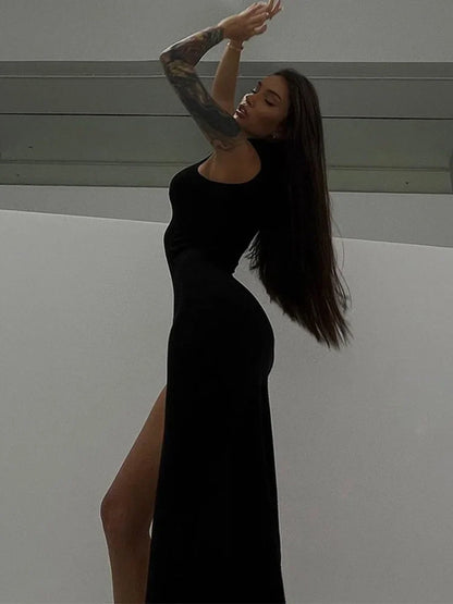 Summer Slit Elegant Holiday  Sleeveless Club Tank Solid Clothes Midi Dresses
