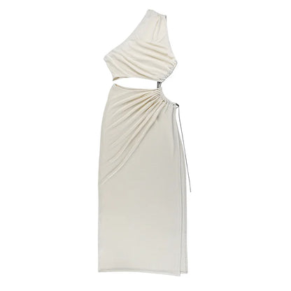 Hollow Oblique  Commuter One-shoulder Elegant Casual Midi Dresses
