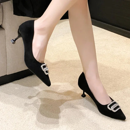 Shiny Rhinestone PU Leather  Pointed Toe Party Dress High Heel