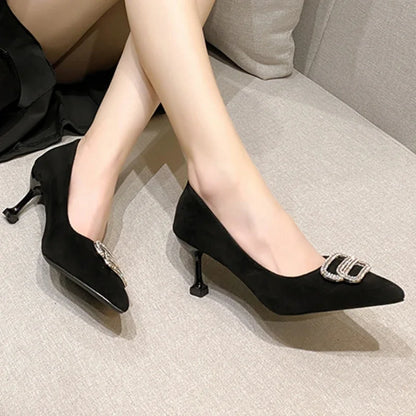 Shiny Rhinestone PU Leather  Pointed Toe Party Dress High Heel