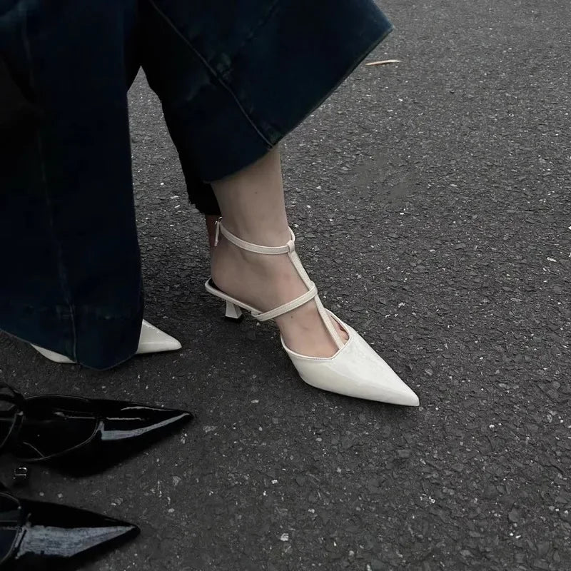 New Pointed Toe Summer  Slingback Khaki Female Slides Low Heel Pumps