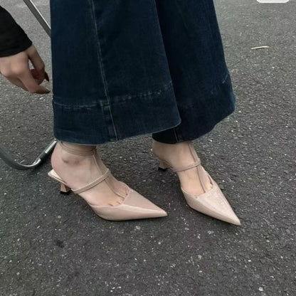 New Pointed Toe Summer  Slingback Khaki Female Slides Low Heel Pumps