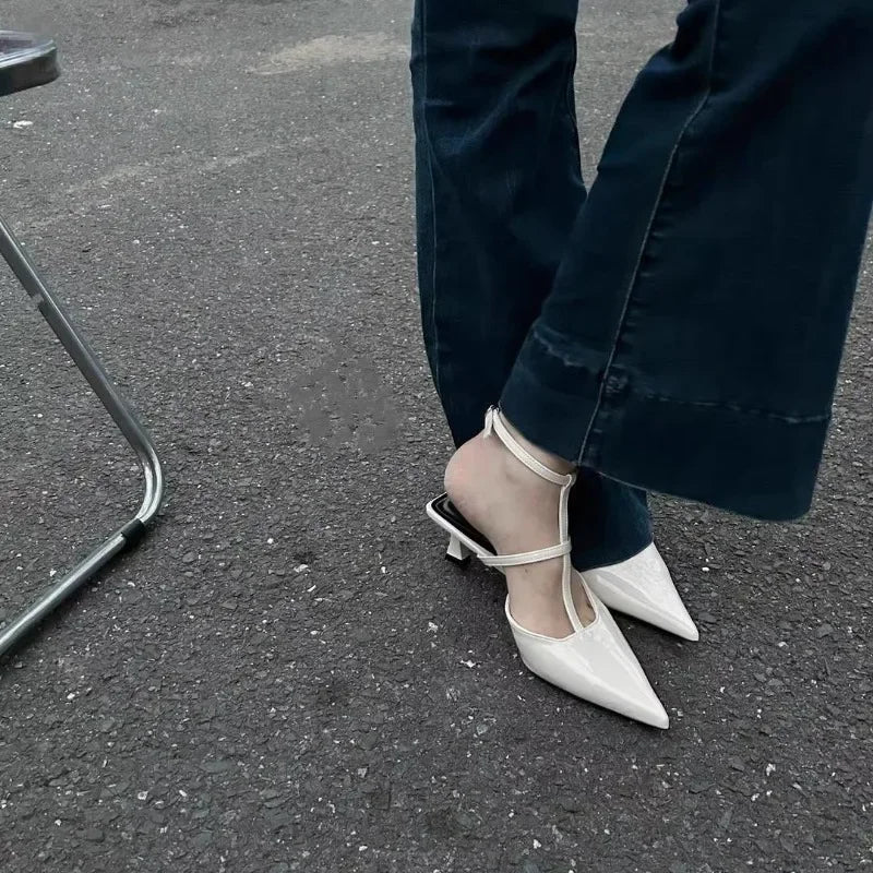 New Pointed Toe Summer  Slingback Khaki Female Slides Low Heel Pumps