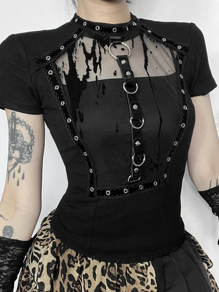 New Summer Dark Vintage  Perspective Basic Hollow Gothic Grunge Retro Punk Crop Top