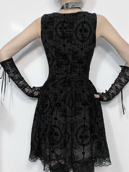 2024 Summer New Harajuku Retro  Wrapped Hip Mini Dress Y2K Vintage Gothic Punk Dark Style Tie Up A-Line Dress