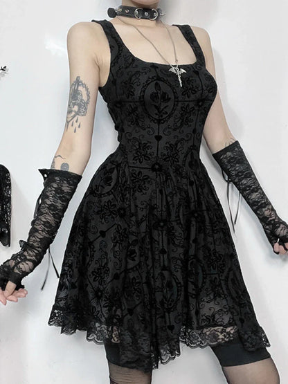 2024 Summer New Harajuku Retro  Wrapped Hip Mini Dress Y2K Vintage Gothic Punk Dark Style Tie Up A-Line Dress