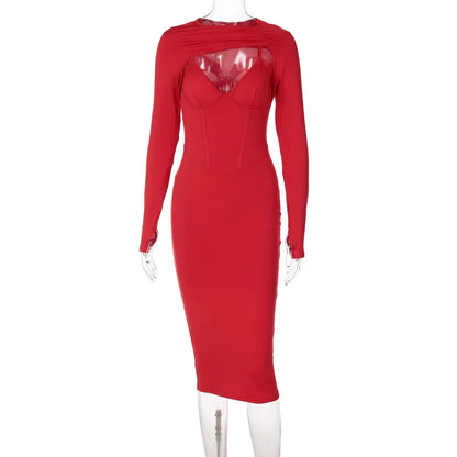 Summer Bodycon Solid Long Slim  Hollow Buttock Elegant Midi Dresses