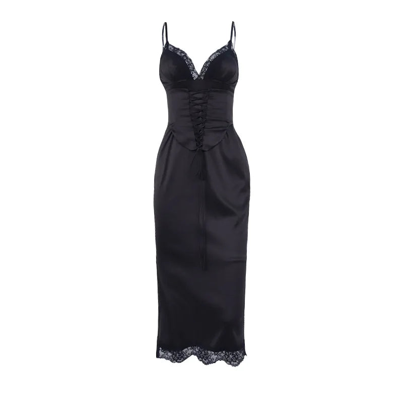 Summer Puss  Lace V-neck Elegant Casual Streetwear Midi Dresses