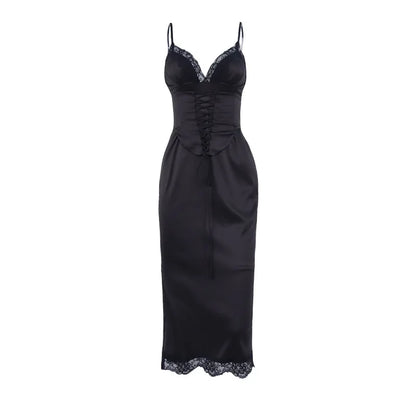 Summer Puss  Lace V-neck Elegant Casual Streetwear Midi Dresses