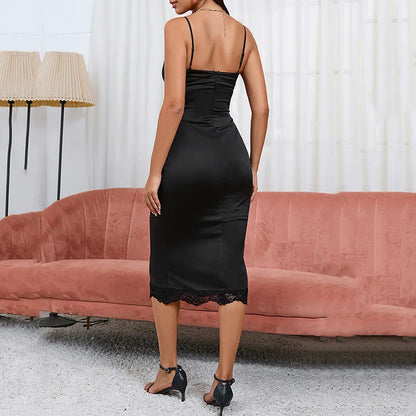 Summer Puss  Lace V-neck Elegant Casual Streetwear Midi Dresses