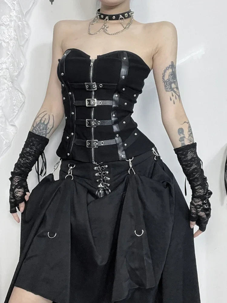 Y2K  Corset Strapless Black Gothic Harajuku Punk Hip Hop Aesthetic Dance Crop Top