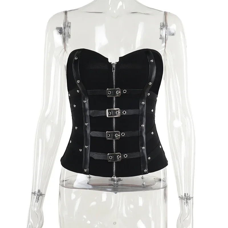 Y2K  Corset Strapless Black Gothic Harajuku Punk Hip Hop Aesthetic Dance Crop Top
