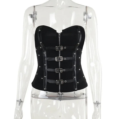 Y2K  Corset Strapless Black Gothic Harajuku Punk Hip Hop Aesthetic Dance Crop Top