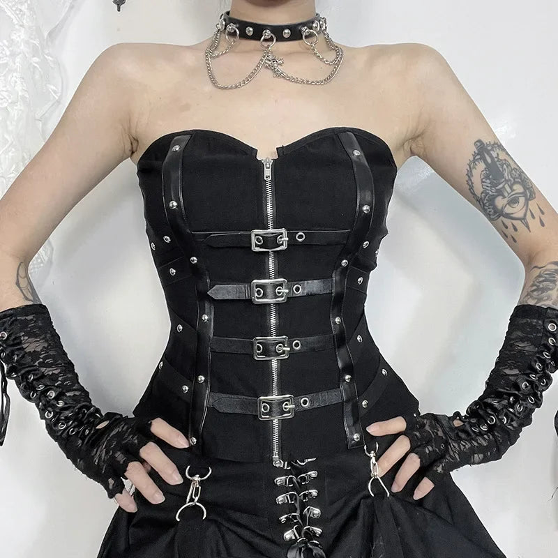 Y2K  Corset Strapless Black Gothic Harajuku Punk Hip Hop Aesthetic Dance Crop Top