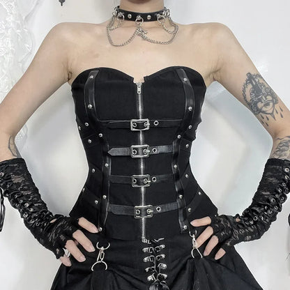Y2K  Corset Strapless Black Gothic Harajuku Punk Hip Hop Aesthetic Dance Crop Top