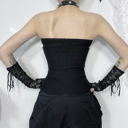 Y2K  Corset Strapless Black Gothic Harajuku Punk Hip Hop Aesthetic Dance Crop Top