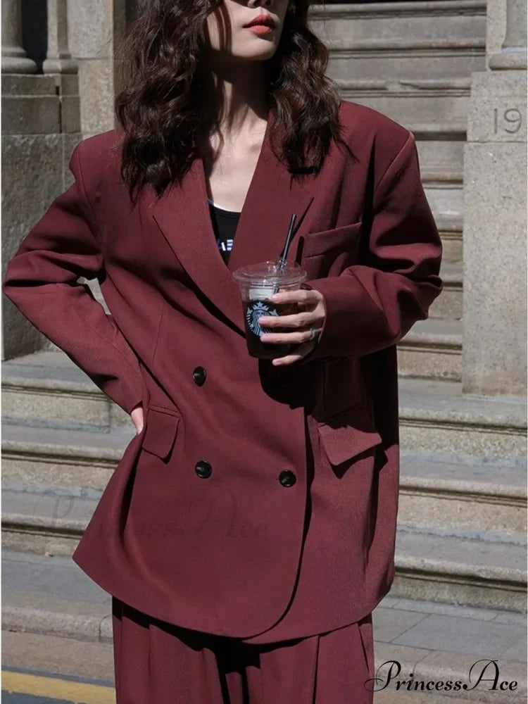 Autumn Solid Loose Double Breasted OverFashion Suit