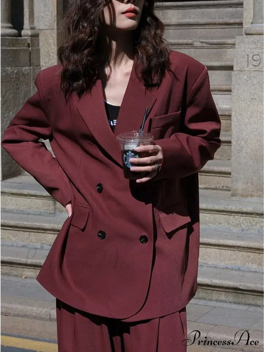 Autumn Solid Loose Double Breasted OverFashion Suit