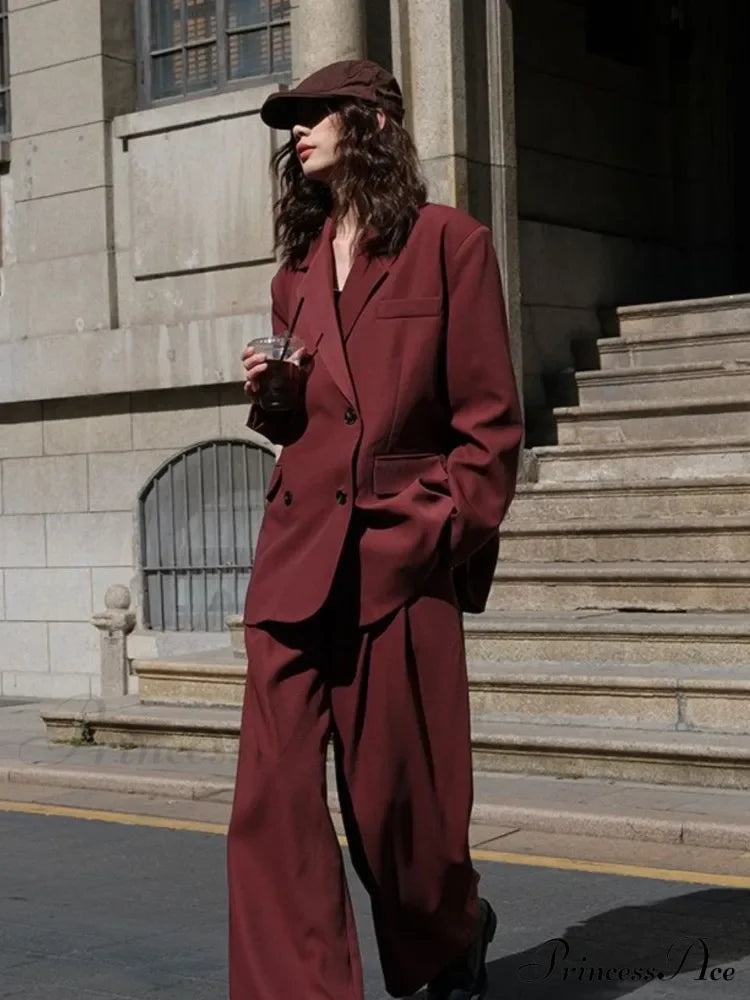 Autumn Solid Loose Double Breasted OverFashion Suit