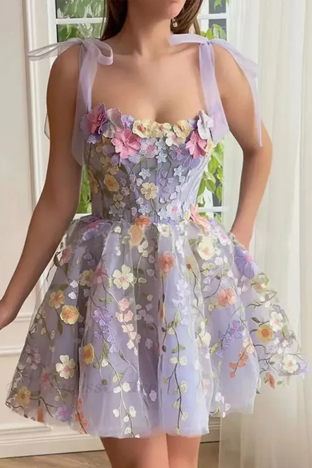 Fashion Flower Embroidery Sexy Floral Dress