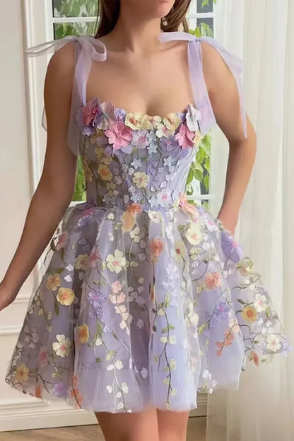 Fashion Flower Embroidery Sexy Floral Dress