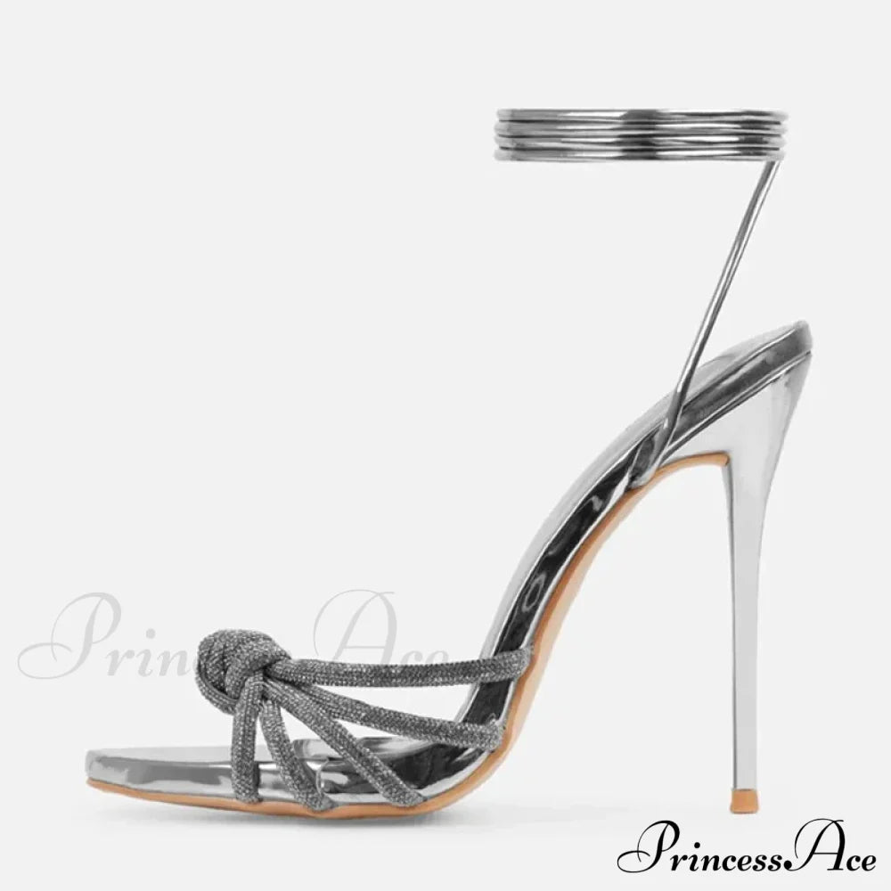 New Arrival Silver Crystal Narrow Band Women's Sandals - Summer Party Wedding Prom Shoes - Platform Open Toe High Heels