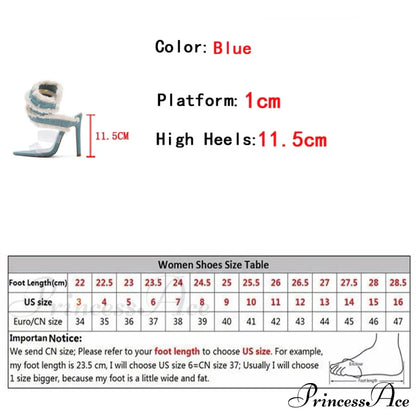 New Design Denim Ankle Snake Surround Strap Sandal Women Transparent PVC Summer High Heels Party Stripper Shoes Pumps