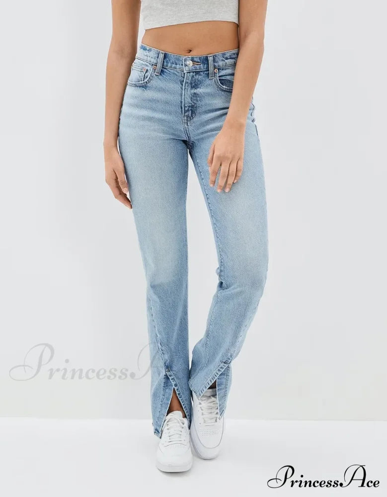 New Slit Slim Flare Women's High Waist Fashion Flared Pants Streetwear Jean
