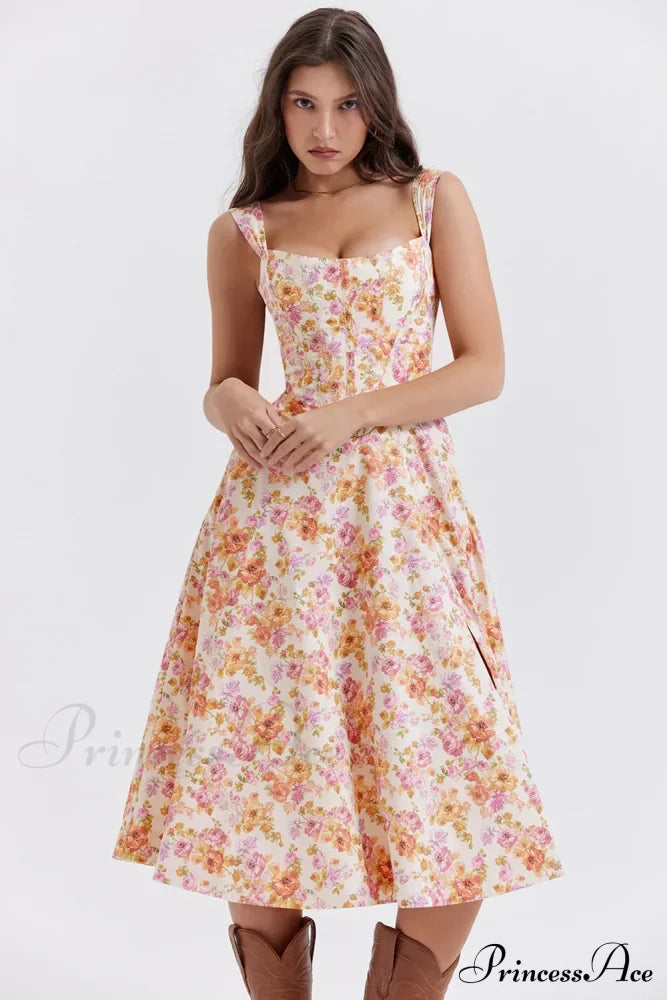 Slip Spring and Summer Thin Ribbon Split Long es for Women Floral Dress