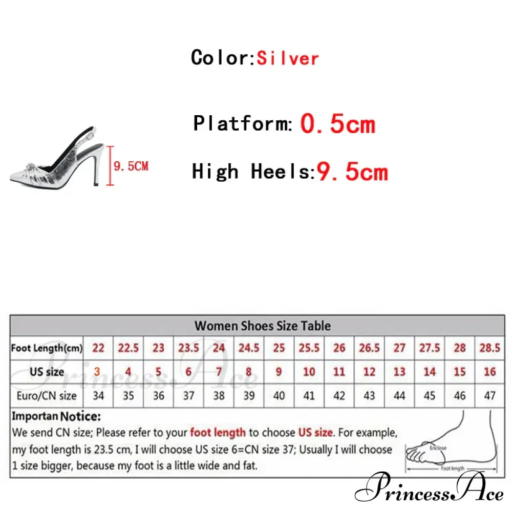 Spring Women's Silver High Heel Pumps with Pleated Pointed Toe and Back Buckle Strap