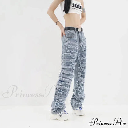 Streetwear Stacked Clothing Y2K Baggy Ripped Hip Hop Straight Vintage Denim Jean