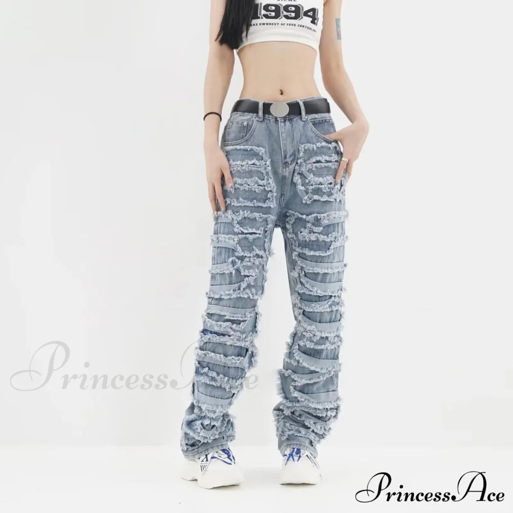 Streetwear Stacked Clothing Y2K Baggy Ripped Hip Hop Straight Vintage Denim Jean