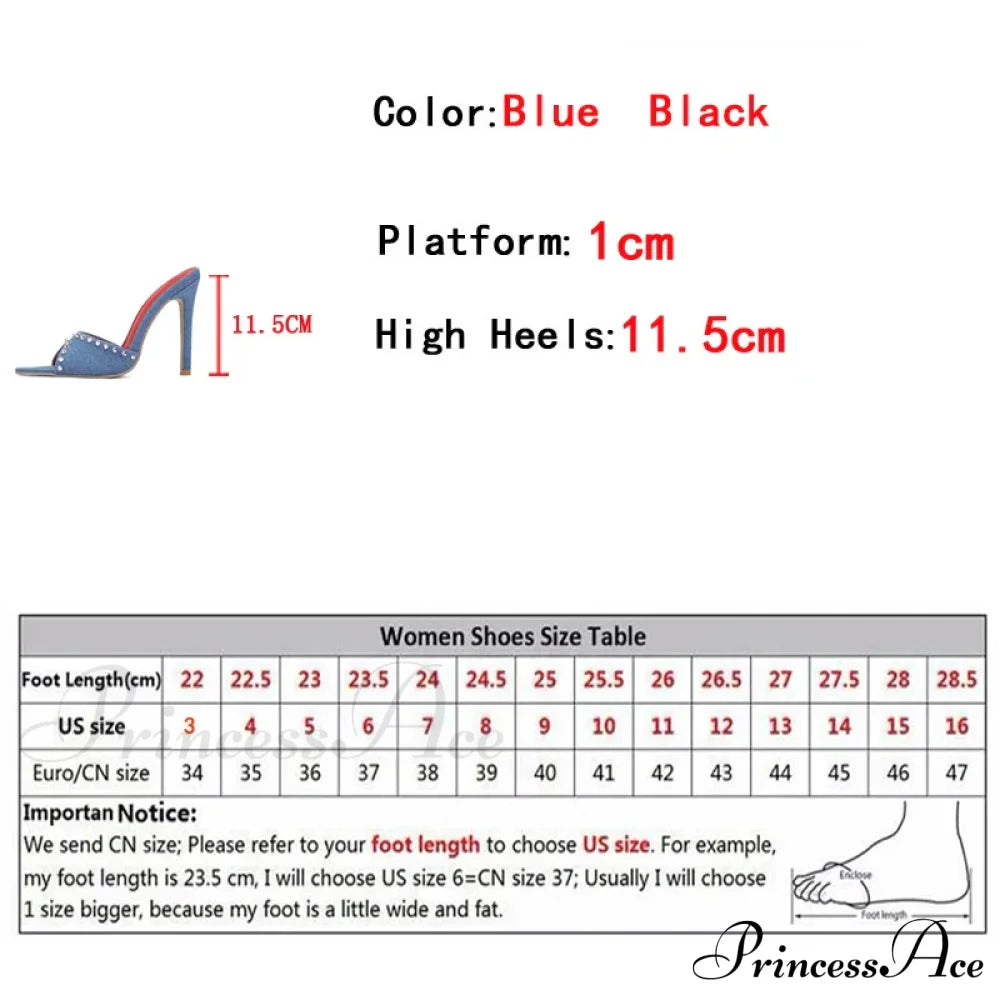 Summer Fashion Metal Rivet Designer High Heels Women Slippers Pointed Toe Party Stripper Shoes Mules Sandals