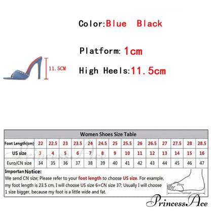 Summer Fashion Metal Rivet Designer High Heels Women Slippers Pointed Toe Party Stripper Shoes Mules Sandals