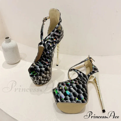 Summer Platform High Heels Pumps Sandal Women Sexy Snake Print Peep Toe Buckle Strap Banquet Dress Shoe