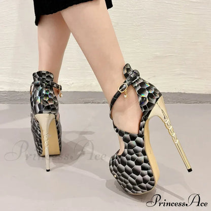 Summer Platform High Heels Pumps Sandal Women Sexy Snake Print Peep Toe Buckle Strap Banquet Dress Shoe