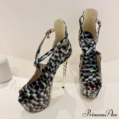 Summer Platform High Heels Pumps Sandal Women Sexy Snake Print Peep Toe Buckle Strap Banquet Dress Shoe