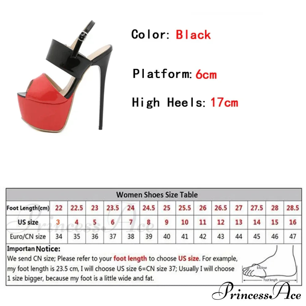 Summer Style Sexy 17cm Women Sandals High Heels Open Toe Buckles Nightclub Party Shoes Black Size 35-42