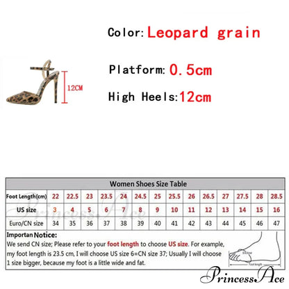 Thin High Heels Women Pumps Leopard Grain Pointed Toe Stiletto Sandals Summer Party Dress Ankle Strap Shoes