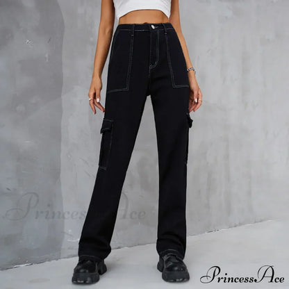 Vintage Baggy Wide Leg Streetwear Straight Denim Pockets Cargo Jean