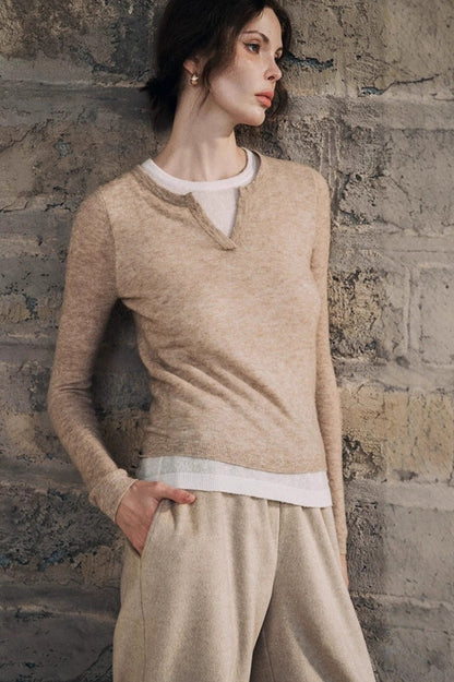 Wool Blend Layered Look Long Sleeve Tee