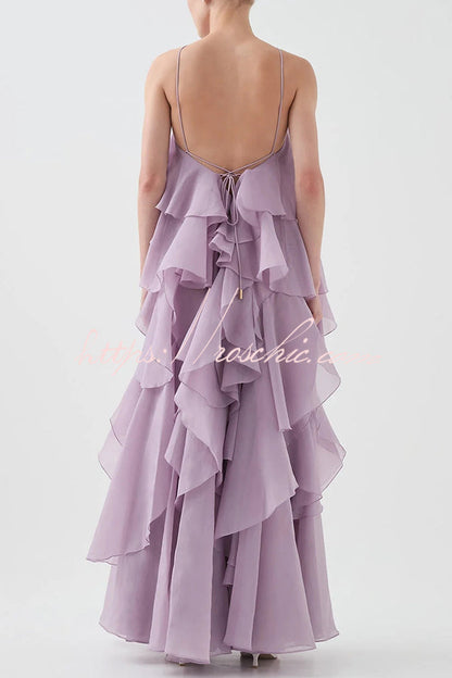 Free - Flowing Rose Detail Tiered Ruffles Halter A-line Maxi Dress