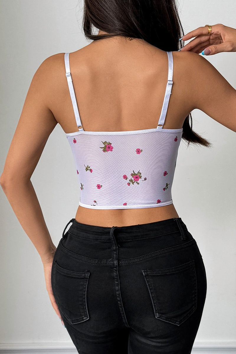 Top lencero de encaje ligero con bustier floral sexy