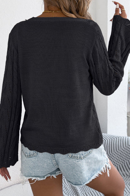 Solid Color Loose V-neck Long-sleeved Vacation Knit Cardigan