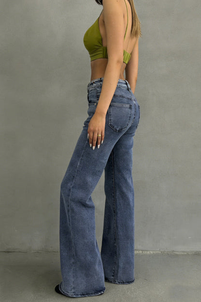 Stylish High-waisted Pocket Casual Stretch Straight Leg Jeans