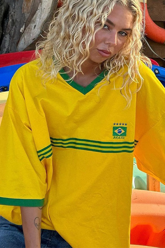 Camiseta holgada con estampado de letras y cuello redondo estilo hip hop